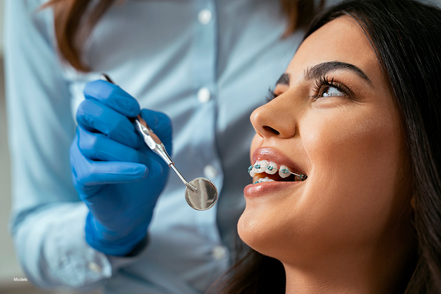 Woman getting her braces looked at